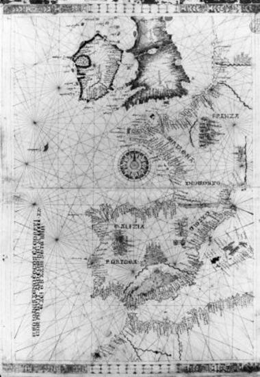 [Portolan atlas with three charts: of the Mediterranean, the Atlantic coastline of Europe, and North Africa], Ego Ioanis Xenodocos da Corfui composuit. Ano domino MDCCCCCXX. Ex dies XXIIII setebrio.