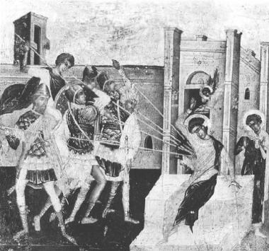 The martyrdom of St Dimitrios (crown of the iconostasis)