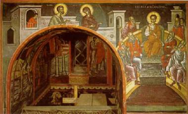 Christ teaching in the Holy of Holies, the Presentation in the temple (part) and the Aversion of the gifts