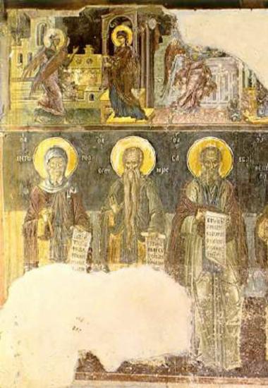 Β΄ και μέρος του Γ΄ οίκου του Ακάθιστου Ύμνου και οι Άγιοι Αντώνιος, Ευθύμιος, Σάββας και Θεοδόσιος