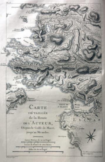 Χάρτης της διαδρομής του συγγραφέως από τον κόλπο της Μάκρης ως τον Μαίανδρο