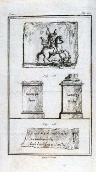 Ανάγλυφο έφιππου πολεμιστή (άνω), ενεπίγραφα βάθρα αγαλμάτων (μέσο) και επιτύμβια στήλη (κάτω) από την περιοχή του Γυθείου