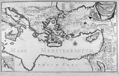 Γεωγραφικός χάρτης που περιέχει το χερσαίο και θαλάσσιο δρομολόγιο του Cornelii de  Bruyn