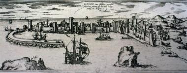 MODON. Sive Modona, quondam Methone, civitas est littoralis Peloponesi, in Morea.