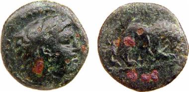Bronze coin of the Macedonian kingdom, Ruler: Perdikkas III