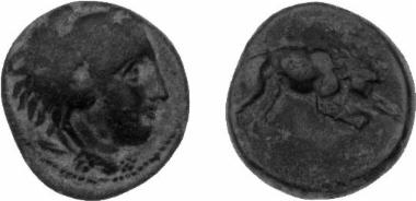 Bronze coin of the Macedonian kingdom, Ruler: Perdikkas III