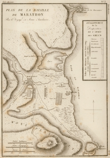 Χάρτης του Μαραθώνα με τις θέσεις των στρατευμάτων στη Μάχη του 490 π.Χ.