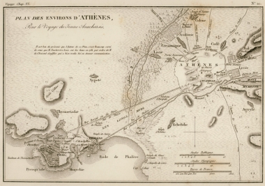 Χάρτης της αρχαίας Αθήνας και του Πειραιά.