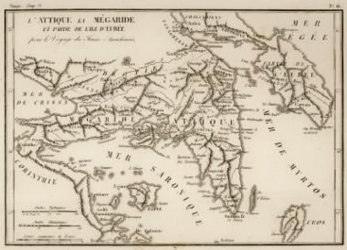 Χάρτης της Αττικής, της Μεγαρίδας και τμήματος της Εύβοιας.