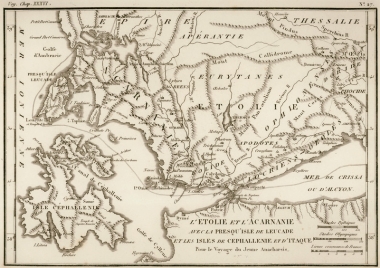 Χάρτης της Αιτωλοακαρνανίας, της Λευκάδας, της Κεφαλλονιάς και της Ιθάκης.