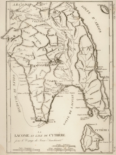 Χάρτης της Λακωνίας και των Κυθήρων.