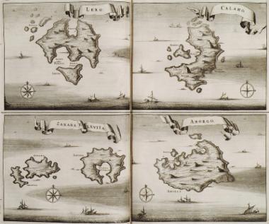 Χάρτες της Λέρου, της Λέβιθας και της Κινάρου, της Καλύμνου και της Αμοργού.
