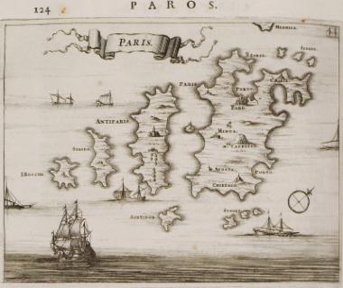 Χάρτης της Πάρου, της Αντιπάρου, του Δεσποτικού και των γύρω νησίδων.