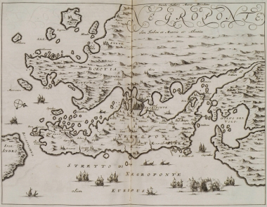 Χάρτης της Εύβοιας και των απέναντι ακτών της ηπειρωτικής Ελλάδας.