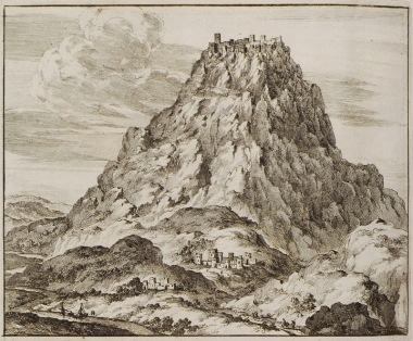 Άποψη του φρουρίου του Μπελβεντέρε ή Ριζόκαστρου νότια του Ηρακλείου, στην πεδιάδα της Μεσαράς.