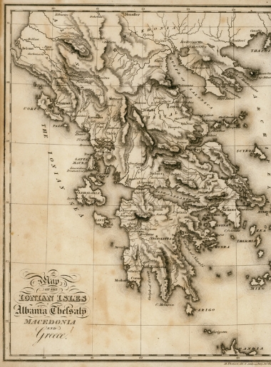 Χάρτης των νησιών του Ιονίου πελάγους, της Αλβανίας, της Θεσσαλίας, της Μακεδονίας και της Νοτίου Ελλάδας.