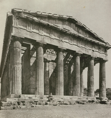 Η δυτική όψη του Ναού του Ηφαίστου (Θησείου). Διακρίνεται η ζωφόρος.