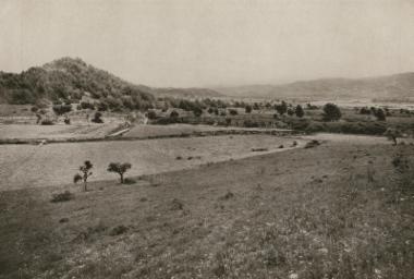 Ολυμπία. Στα δυτικά διακρίνεται ο Αλφειός ποταμός, αριστερά ο Κρόνιος λόφος.