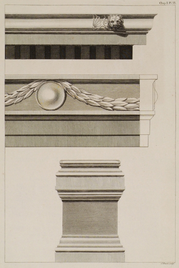 Γείσο του ναού του Διονύσου στην Τέω. Επιστύλιο και ζωφόρος που βρέθηκαν σε μουσουλμανικό νεκροταφείο στο Σιγατζίκ. Βάθρο που βρέθηκε κοντά στη νότια πύλη του Σιγατζίκ (Μικρά Ασία).