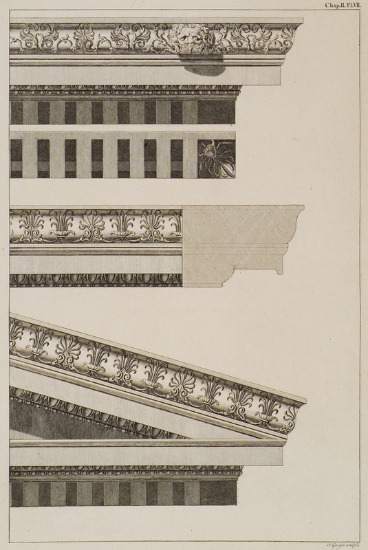 Γείσο και αέτωμα του ναού της Αθηνάς Πολιάδος στην Πριήνη (Μικρά Ασία).