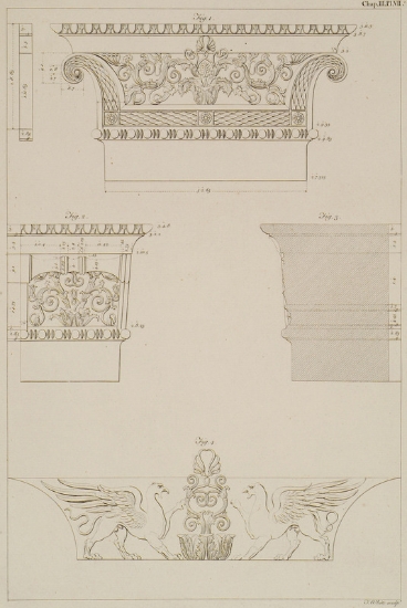 Όψεις και τομές κιονοκράνων από τον ναό του Απόλλωνα στα Δίδυμα (Μικρά Ασία).