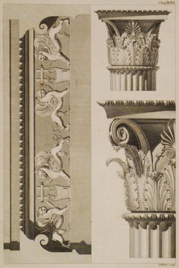 Ζωφόρος και κορινθιακό κιονόκρανο από τον ναό του Απόλλωνα στα Δίδυμα (Μικρά Ασία).