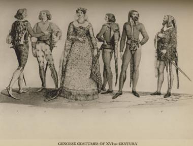 Ενδυμασίες της Γένοβας (16ος αιώνας). Από την έκδοση: Giulio Ferrario, Le Costume Ancien et Moderne, Μιλάνο, 1825.