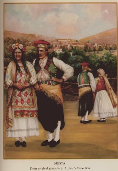 Ενδυμασίες, ανδρικές και γυναικείες, από τα Μεστά Χίου. Από τη συλλογή του συγγραφέα.