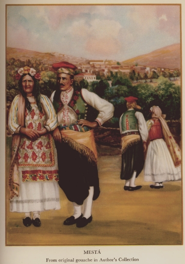 Ενδυμασίες, ανδρικές και γυναικείες, από τα Μεστά Χίου. Από τη συλλογή του συγγραφέα.