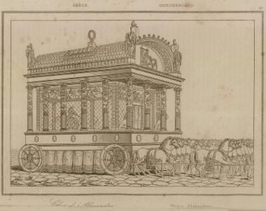 Φανταστική αναπαράσταση της νεκρικής άμαξας του Μεγάλου Αλεξάνδρου, σύμφωνα με την περιγραφή του Διοδώρου του Σικελιώτη.
