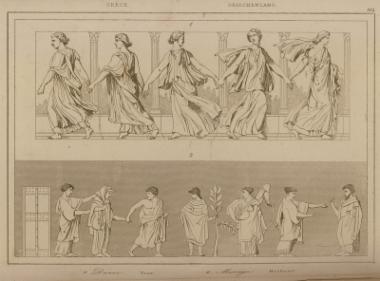 Αρχαίοι ελληνικοί χοροί (1) και σκηνή από γάμο (2).