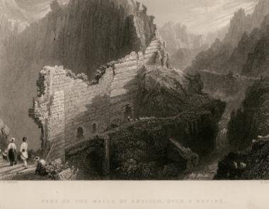 Τμήμα των τειχών της Αντιοχείας, πάνω από έναν χείμαρρο.