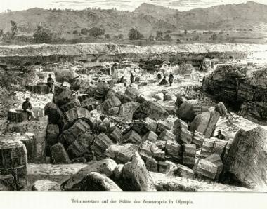 Ερείπια στη θέση του Ναού του Δία στην Ολυμπία.