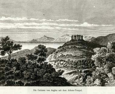 Η ανατολική ακτή της Αίγινας με τον Ναό της Αφαίας.