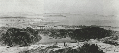 Τα Χανιά από τον κόλπο της Σούδας. (Πίνακας βασισμένος σε σχέδιο εκ του φυσικού της 15ης Απριλίου 1864).
