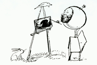 Γελοιογραφικό σκίτσο του Edward Lear, που αναπαριστά τον εαυτό του να ζωγραφίζει.