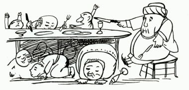 Σκίτσο του Edward Lear που αναπαριστά το δείπνο στο χωριό Άγιοι Δέκα.