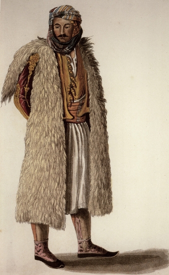 Σουλιώτης. Έγχρωμη χαλκογραφία του J. Cartwright.