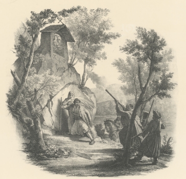 Η Παναγία του Θύαμη. Λιθογραφία του Louis Dupré.