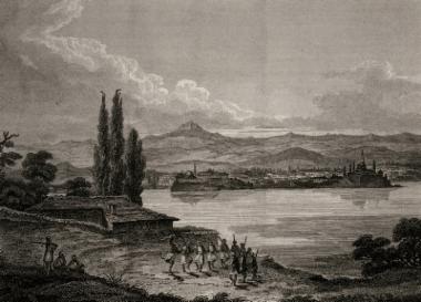 Τα Ιωάννινα από το νησί της Λίμνης. Χαλκογραφία από έκδοση του C.R.Cockerell.