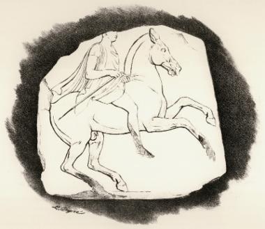 Ανάγλυφο των Θεσπιών. Λιθογραφία του Louis Dupré.