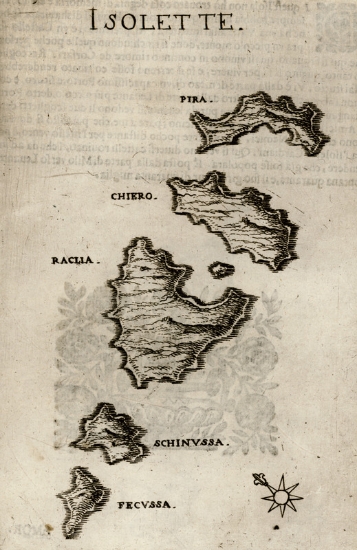 Χάρτης με τις Μικρές Κυκλάδες: Ηρακλειά, Κέρος, Σχοινούσα και Δονούσα.