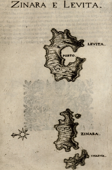 Χάρτης με τις νησίδες Λέβιθα και Κίναρο.