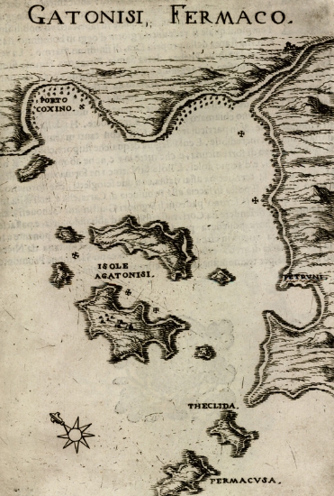 Χάρτης με το Αγαθονήσι και το Φαρμακονήσι.