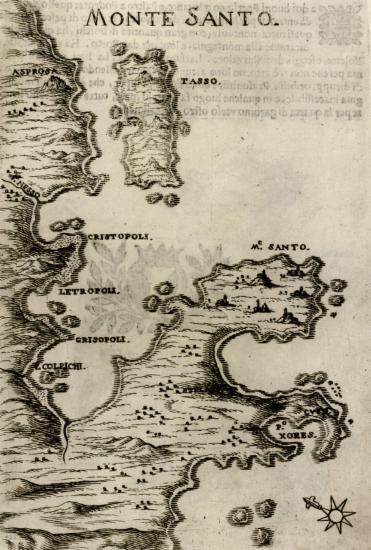Χάρτης της χερσονήσου του Άθω.