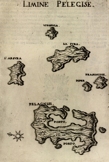 Χάρτης της Κυρά Παναγιάς (Πελαγονήσι), της νήσου Γιούρα και των γύρω νησίδων.