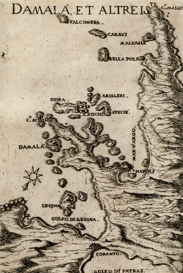 Χάρτης των νησιών του Αργοσαρωνικού και της Αργολικής χερσονήσου.