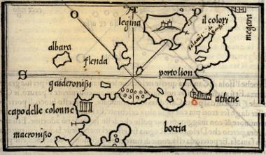 Χάρτης των ακτών της Αττικής και της Βοιωτίας με τα νησιά του Αργοσαρωνικού.