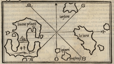 Χάρτης της Κυρά Παναγιάς, της νήσου Γιούρα, και των νησίδων Πιπέρι και Πρασονήσι στις Σποράδες.
