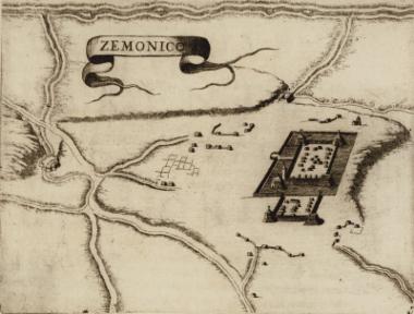 Χάρτης του φρουρίου της πόλης Ζεμόνικο (σημερινού Ζέμουνικ) στην Κροατία.